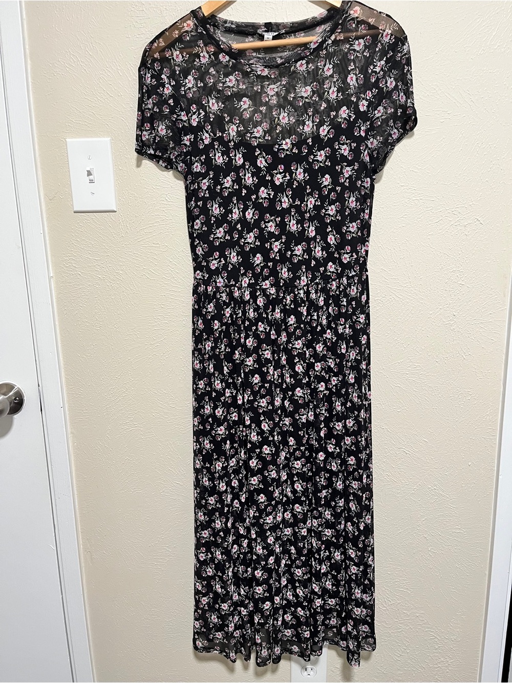 AUW Black Midi Dress with Pink Floral Print